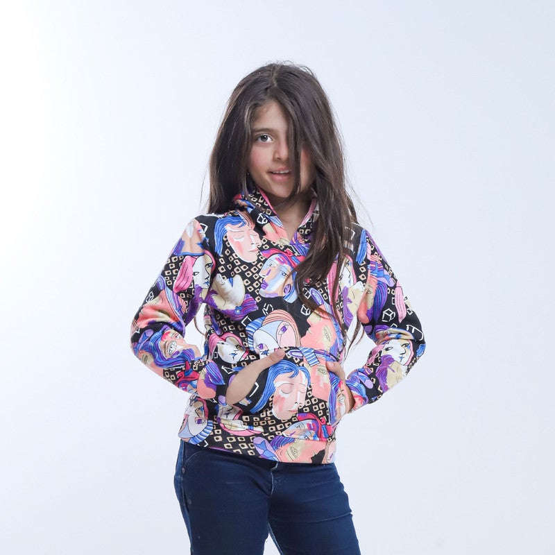 بيبو سويتشيرت بناتي مطبوع بكابيتشو أكمام طويلة_موف - Image 1